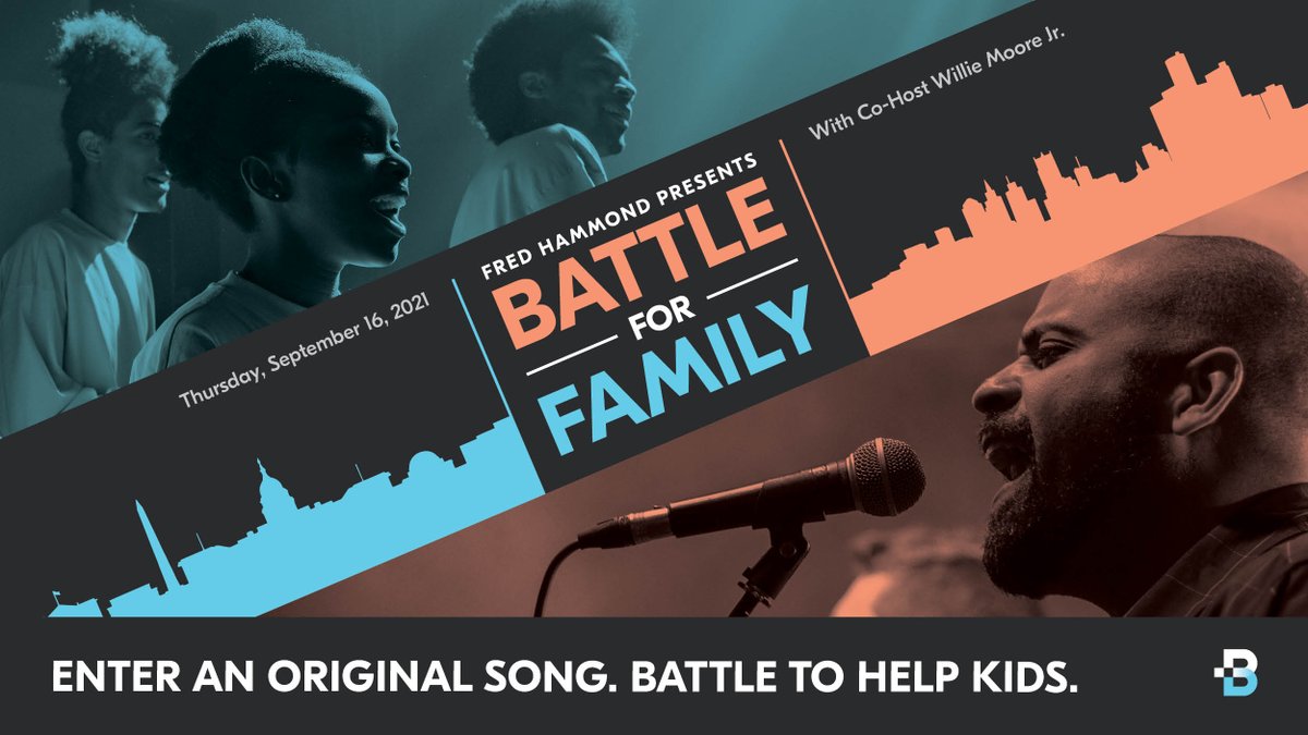 Bethany's tweet photo. Our #BattleForFamily event is going strong! We’re encouraging bands, choirs, & musicians to submit a video of their original song performance and battle for a chance to record a music video with gospel music legend, @RealFredHammond!
Visit https://t.co/BvGY1fjXis to learn more! https://t.co/HDXb0wBFth