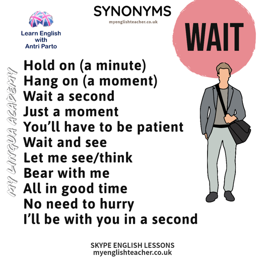 Different ways to say WAIT
myenglishteacher.co.uk
If you need any help with your English, don't hesitate to contact us because your trial lesson is free. Subscriptions for 8 monthly lessons are now only €69 per month.
Check out on the website ➡️➡️➡️
myenglishteacher.co.uk