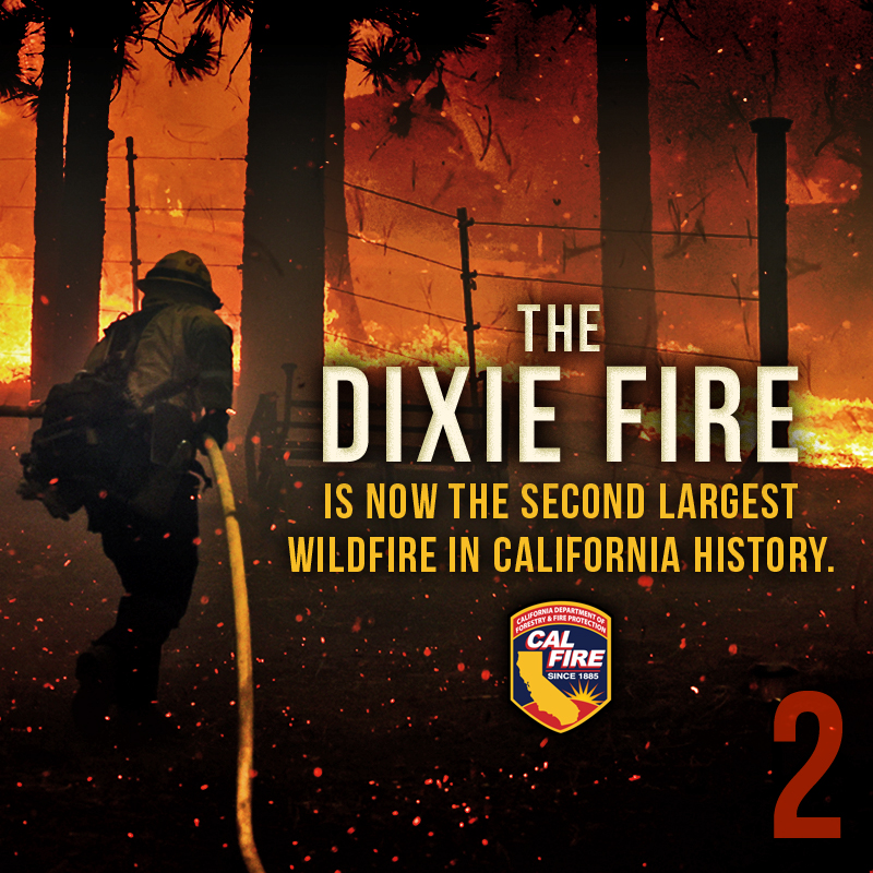 The #DixieFire is now the 2nd largest fire in California’s history. As firefighters continue their fight against 11 major wildfires/complexes across the state, please take the time to ensure you and your family are #EvacuationReady by visiting ReadyForWildfire.org.