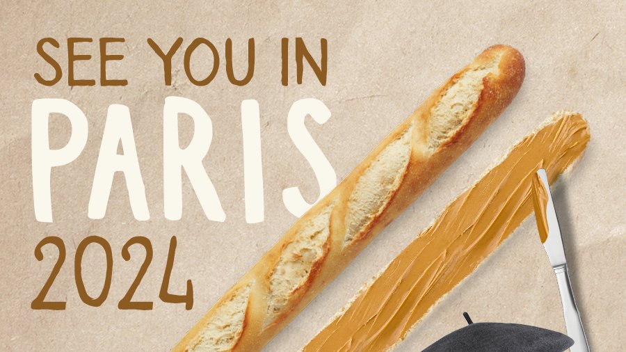 How do you say, “one peanut butter baguette, please?” in French? 

We better start practicing if we want to be the official peanut butter supplier for #Paris2024 😉 

#Olympics #TeamGB
