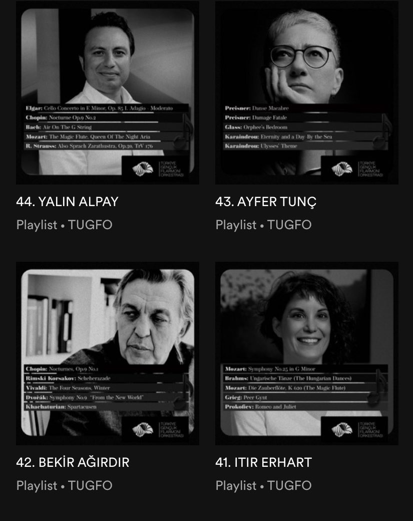 ilkyldz's tweet photo. Bu zor günlerde biraz nefes almak, müziğe sığınmak isterseniz Türkiye Gençlik Filarmoni Orkestrası için çok değerli isimlerin seçkileriyle Spotify listeleri hazırladık. Hepimize umut ve ilham vermesi dileğiyle. @TUGFO @CultureMulture https://t.co/3i67BQjG35 https://t.co/2iTi260JON