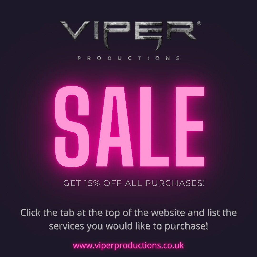 Get 15% off all purchases!

viperproductions.co.uk

#ViperProductions 🐍