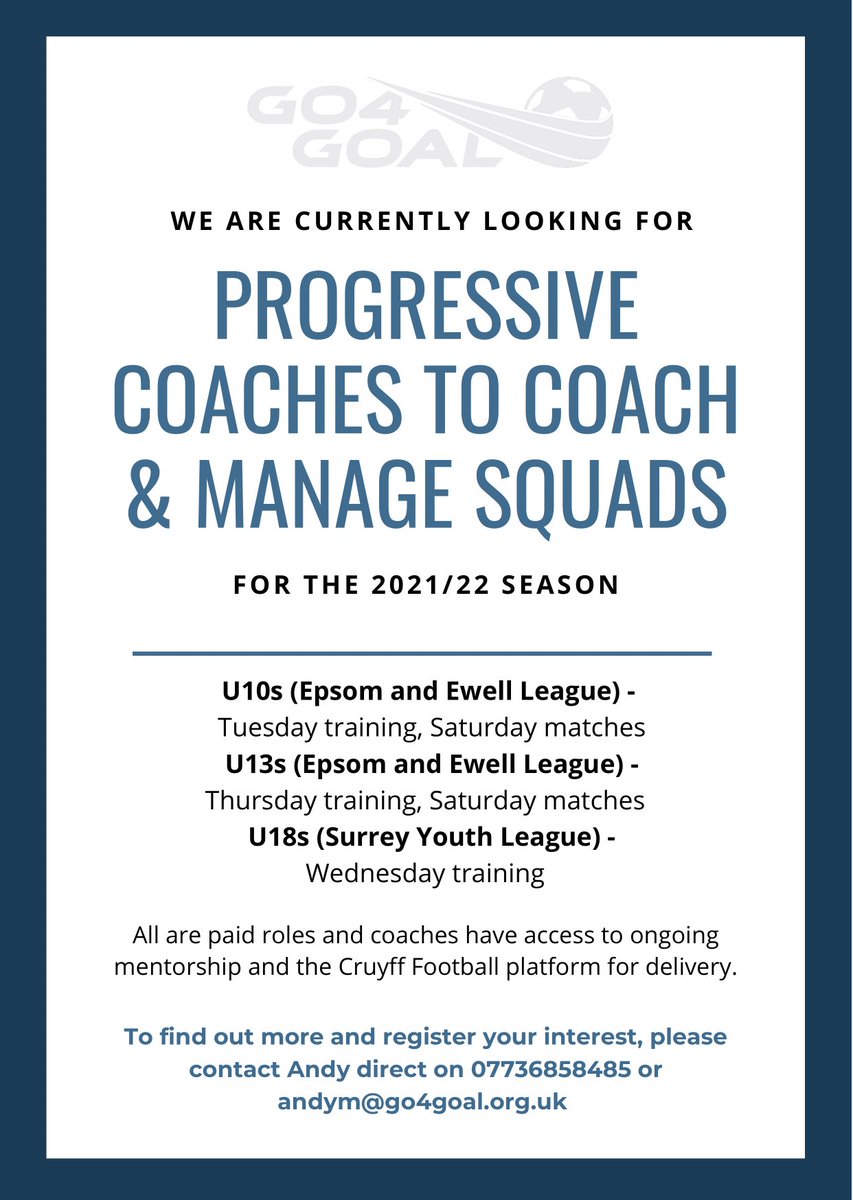 We are recruiting! If you’d like to join the #Go4Goal team please get in touch today. 

Please share 🙌
