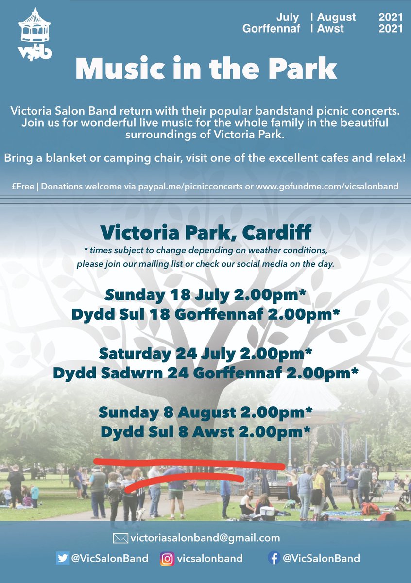 Today! Our final scheduled picnic concert in Victoria Park. See you all at 2pm!