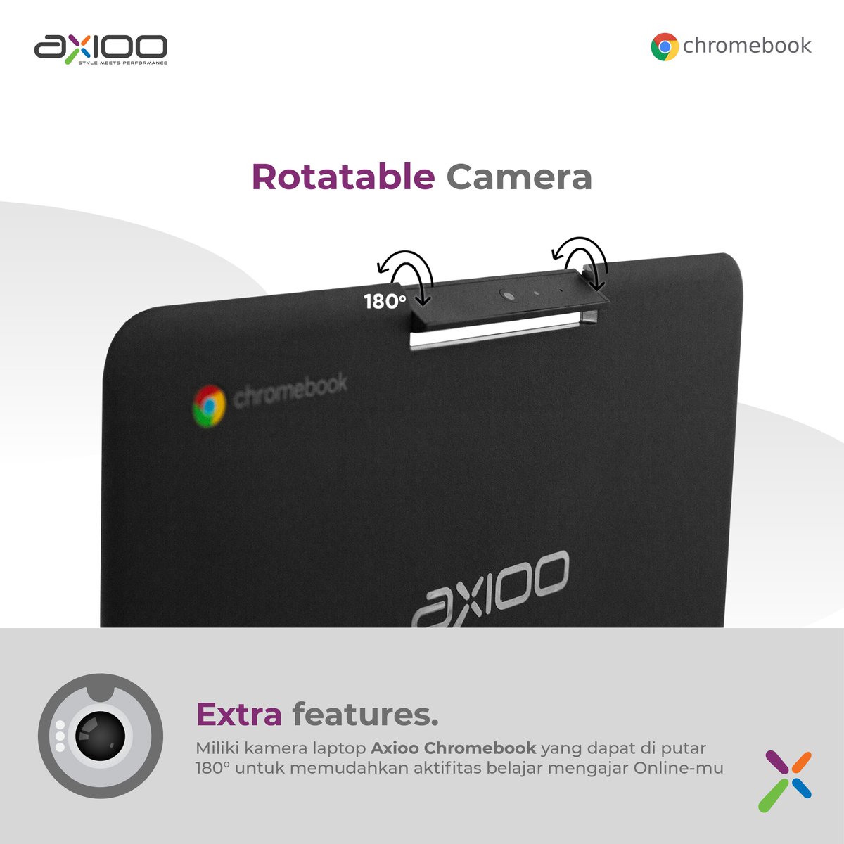 axioo_id's tweet image. Axioo Chromebook memiliki fitur kamera yang dapat kamu flip 180 derajat. 

Axioo “style meets performance”
__
#Axioo #axiooindonesia #stylemeetsperformance #chromebook #axioochromebook #googlehack #google  #laptopindonesia #laptop #flipcamera #chromebooks #googlechromebook