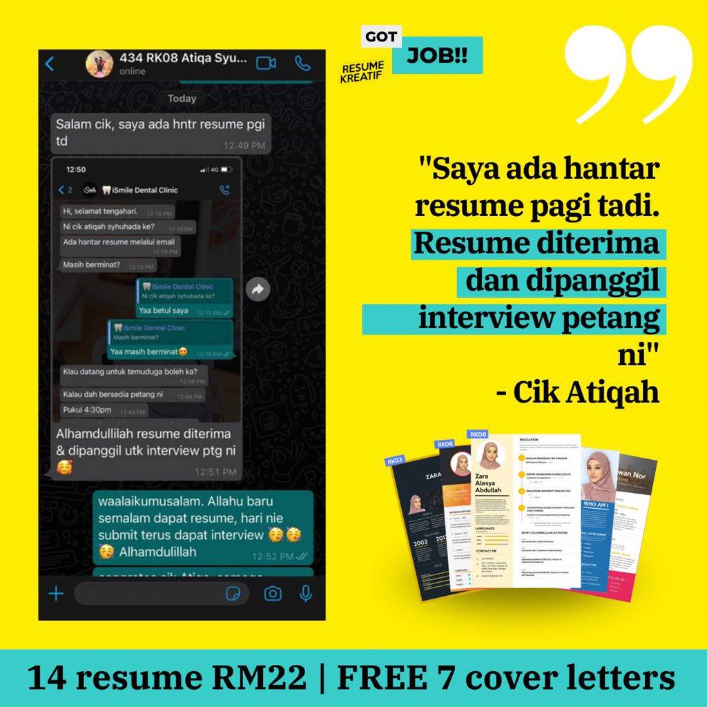 freshgradkerja's tweet photo. Alhamdulillah feedback lagi🥳
“Resume diterima dan dipanggil interview petang ni”
Wassap team RK link: https://t.co/XE44I6dYaB
📲Atau dapatkan template resume kerja/intern SERENDAH RM12 dengan segera secara online di : https://t.co/BdohReS6pX
.
#feedbackRK
#RahsiaDapatKerja https://t.co/UCo89f3Urb