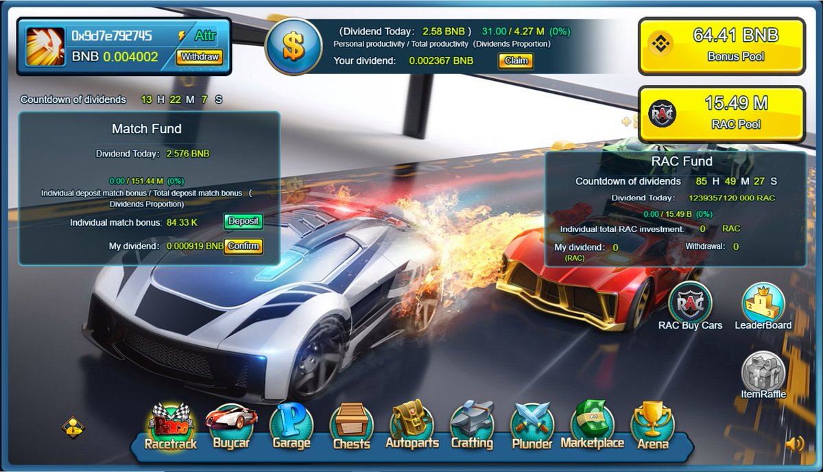 Dear player,
We have updated the RAC integration version. This update includes:

1. Create RAC pool.

2. Add RAC car purchase function, T1 \\ T2 \\ T3 cars can be purchased in this version.

Thank you again for your support for the game.🥳🥳