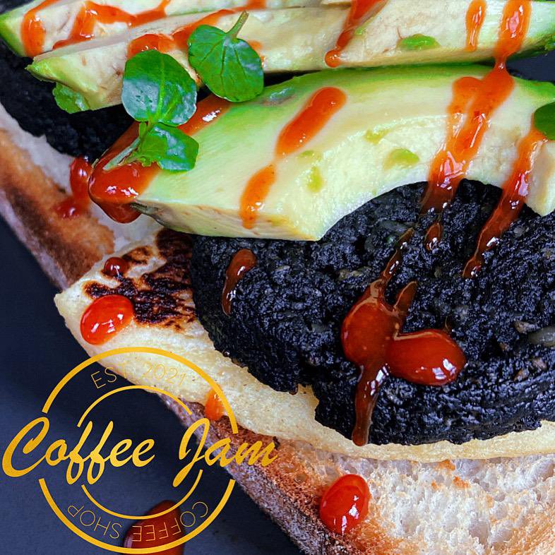 Say Hello To The Ultimate Vegan Jam 🌱 
Today We Got To Taste Some Of Our Menu. Our Vegan Jam come with toasted sourdough, avocado, black pudding &amp; in house homemade potato scones which are out of this world !!! Topped with siracha jam sauce 😍🤤🤩