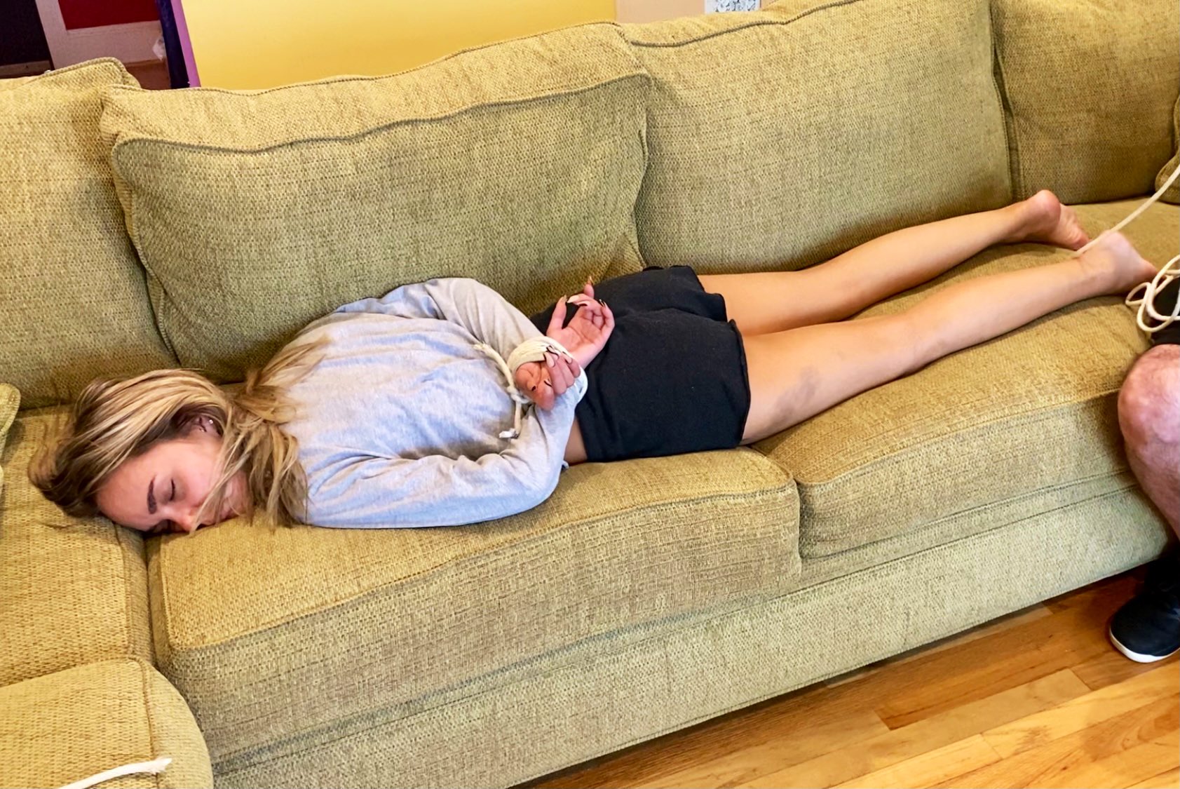 Peacefully slumbering oblivious of her state