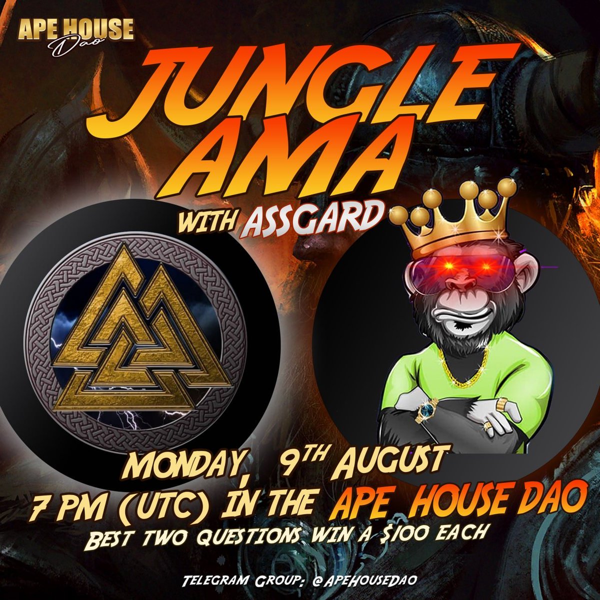 TheCryptSpace's tweet photo. @ASSGARDToken  is having an AMA with @ApeHouseDAO Aug 9th at 7pm UTC

Join us on TG: https://t.co/OQ2nutHNRc

#Assgard is currently holding presale for our new $ASSG ETH token: https://t.co/bHeOornLoy

Assgard TG: https://t.co/uxvMAc9zxs

#AssgardArmy #Ethereum #BSC #Crypto https://t.co/qK2vQ0tA2A