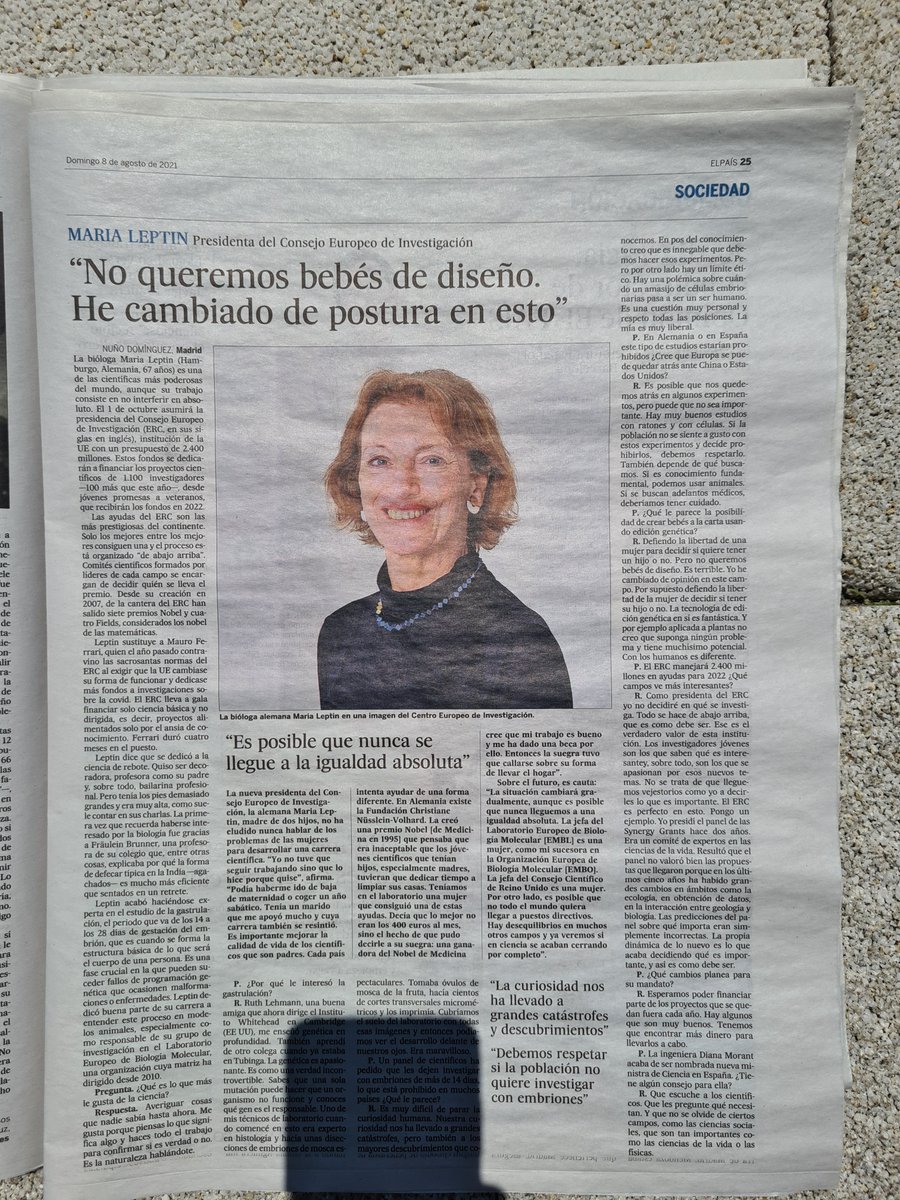 kathamiller's tweet photo. .@elpais today: our @Path2Integrity role model #Maria Leptin new president of the @ERC_Research , on women's rights and designed babies (which she does not want ) and an advice for new Spanish Science Minister @DianaMorantR - listen to researchers is important! #mypath2integrity https://t.co/SaV4P6pKA2