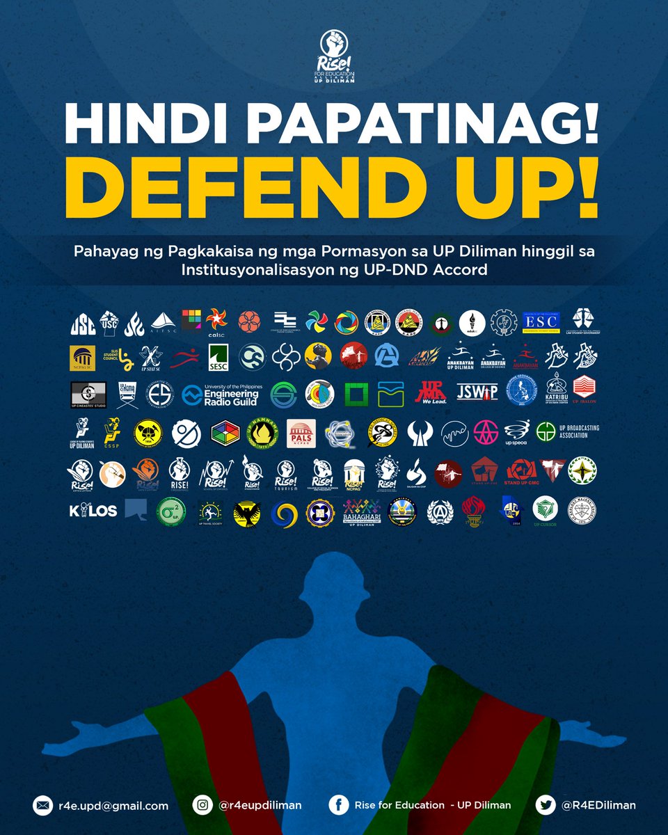 Ang Rise for Education Alliance - UP Diliman, kasama ng mga pormasyon sa UP Diliman, ay hindi magpapatinag, patuloy na kakalampag at palalakasin pa ang panawagang ipagtanggol ang kalayaang pang-akademiko at demokratikong karapatan ng pamantasan at ng masang Pilipino.