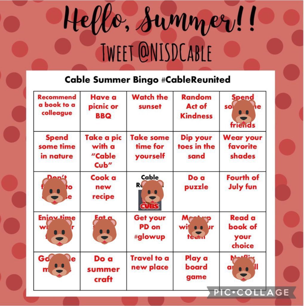 misspenap's tweet photo. we did something new this weekend π€
.
.
.
Mrs.Serrano from now on!
Spent some time around family and close friends. π
#CableCubs #NISDCable #SummerBingo @NISDCable https://t.co/8K7hvnq3IC