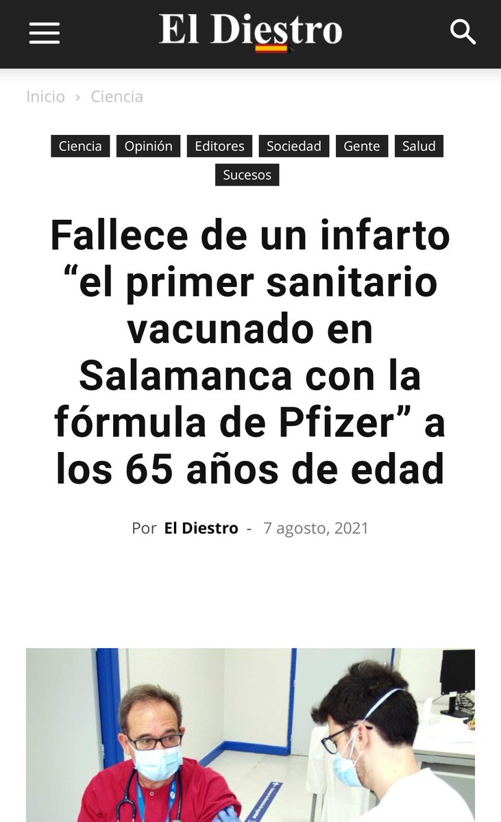 Que fallezca Rafael Borrás, jefe de Urgencias del Complejo Asistencial Universitario de Salamanca, y haya un diario que se permita relacionar su fallecimiento con el hecho de que se vacunó del Covid (hace 7 meses), es simplemente vomitivo.