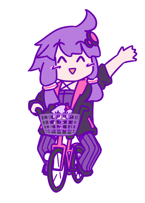 yuzuki yukari bicycle purple dress purple hair basket 1girl hair ornament closed eyes  illustration images
