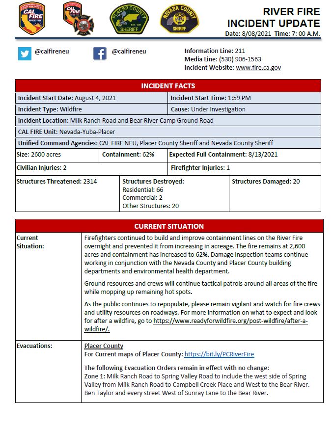 River Fire Incident Update Graphic.