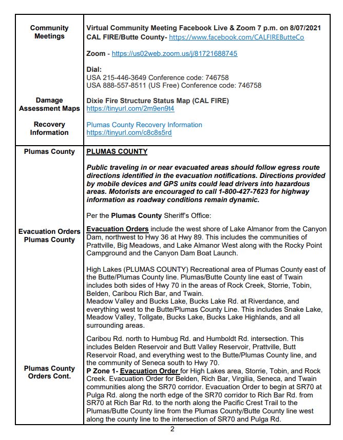 Dixie Fire Fact sheet 