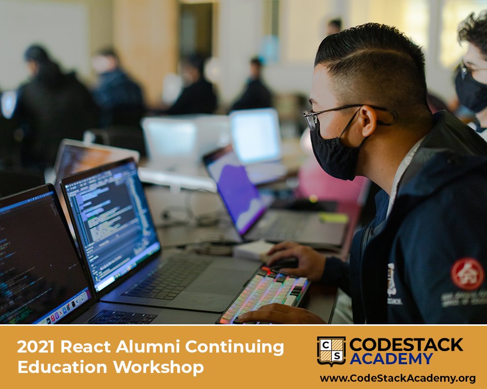 CodeStackStkn's tweet image. This week we invited our alumni students back for a free React development 3-day workshop. It is important to keep learning and keep developing as a software engineer, and we are here to support our alumni. Once you are CodeStack - you are always CodeStack! #SJCOE #CodeSTack