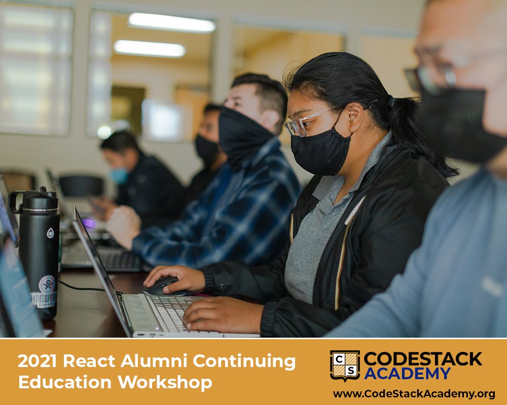 CodeStackStkn's tweet image. This week we invited our alumni students back for a free React development 3-day workshop. It is important to keep learning and keep developing as a software engineer, and we are here to support our alumni. Once you are CodeStack - you are always CodeStack! #SJCOE #CodeSTack