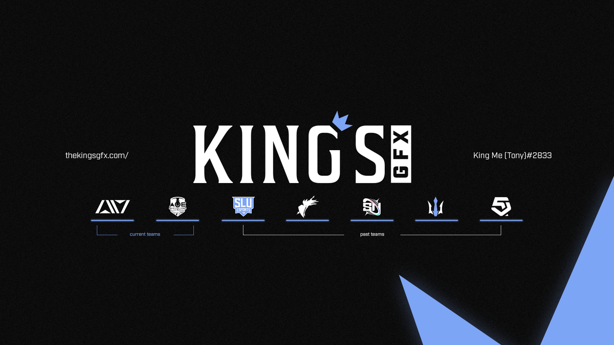 TheKingsGFX's tweet image. 8 / 8 / 2021 - Rebrand

If you are a professional or amateur content creator, organization, or anything in between, feel free to DM me!

♛ Social Media Management &amp;amp; Graphics
♛ Stream &amp;amp; Production Graphics
♛ Branding

🌐 ➤ thekingsgfx.com
📬 ➤ DMs are open