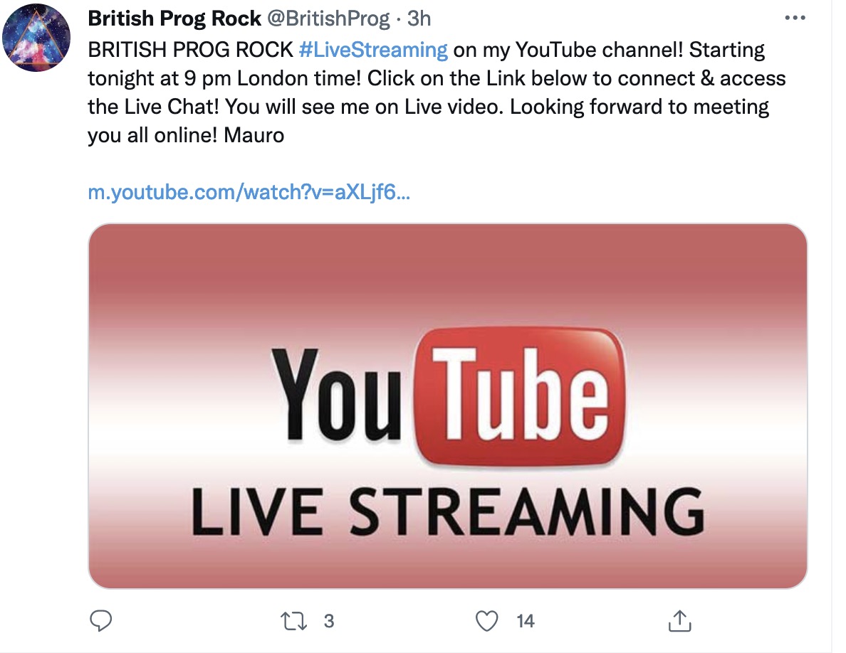 real_prog's tweet image. Mauro's all new exciting YouTube Live streaming - very busy there, 2 people showed up. He wondered why no-one showed up - I was tempted to ask on the chat, if he was going to block everyone on the YouTube channel as well. He thinks his channel will get very popular......