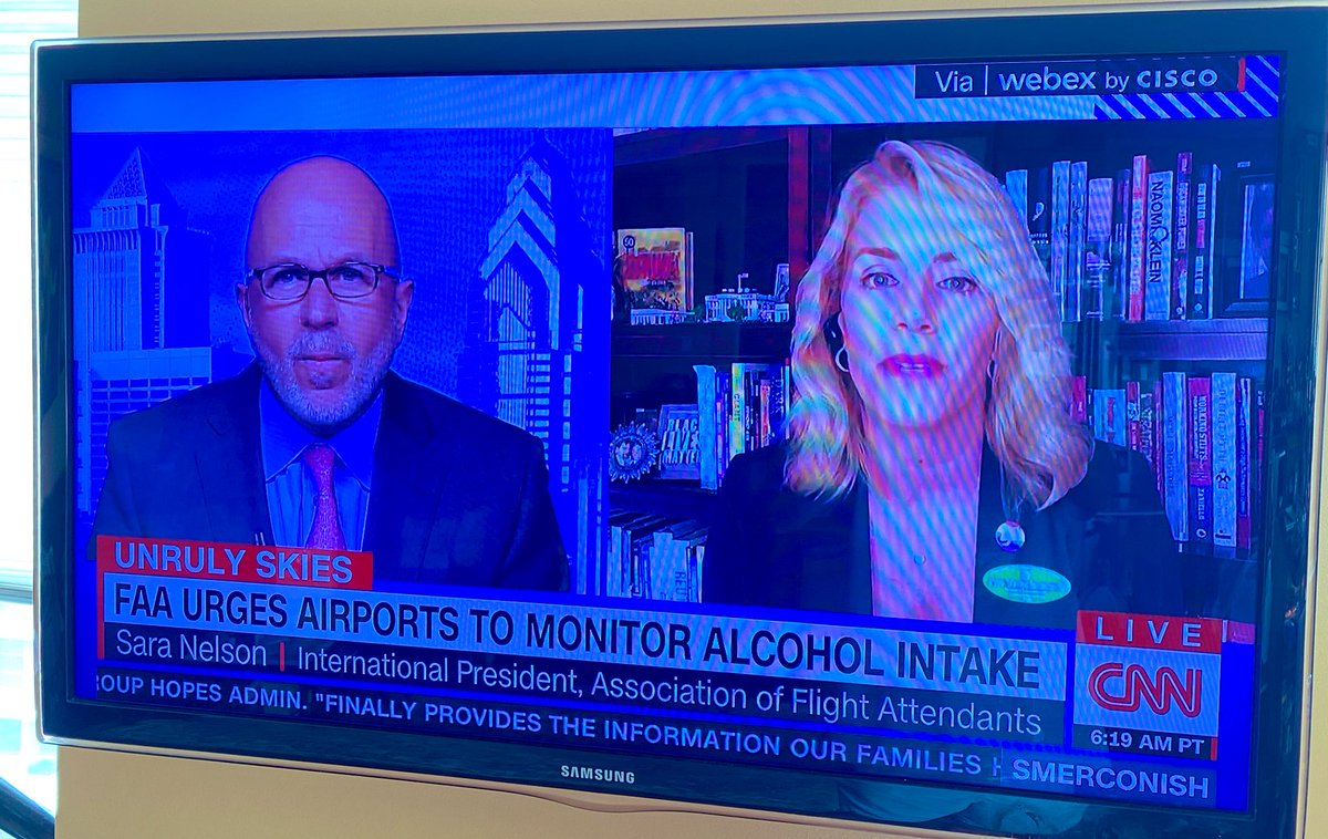 Watching <a href="/FlyingWithSara/">Sara Nelson</a>, international president of the Assn of Flight Attendants <a href="/afa_cwa/">AFA-CWA</a>, who tells <a href="/smerconish/">Michael Smerconish</a> that unless major action is taken, there are likely to be more incidents of unruly passengers this year than in the history of aviation.
She’s a #worthyfollow.