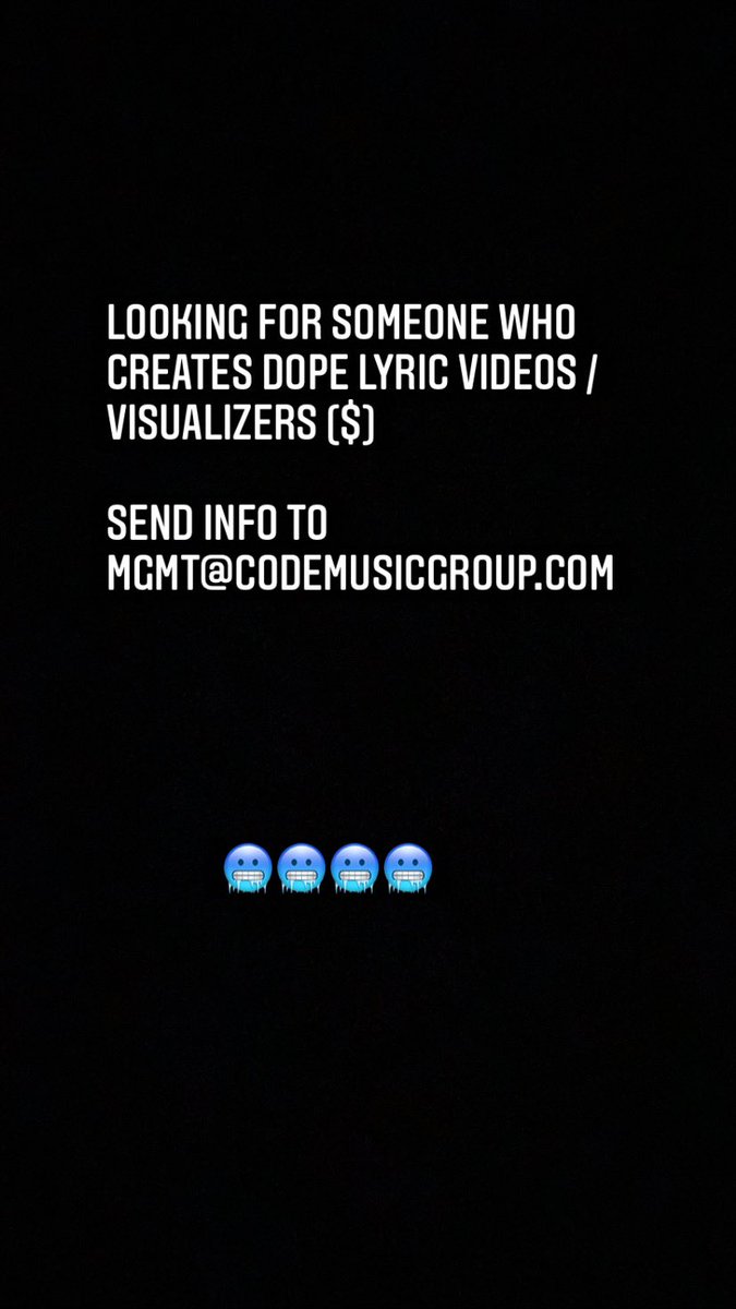 teedkutmedia's tweet photo. Looking for a someone who’s dope with lyric videos/ visualizers (paid opportunity) 

Send your work to mgmt@codemusicgroup.com or DM the @CODEMusicGroup page on IG. https://t.co/iWRucF9Fzb