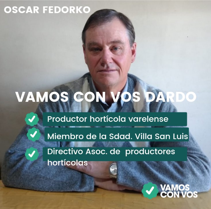 OttonelloD's tweet photo. OSCAR FEDORKO. Productor hortícola varelense, 3ra. generación de quinteros. Miembro de la Sociedad de Fomento Villa San Luis (nieto de fundador) y Directivo de la Asociación de Productores Hortícolas de Varela y Berazategui. 
Candidato a CONCEJAL en la Lista de RANDAZZO-OTTONELLO https://t.co/JVF5zr7u72