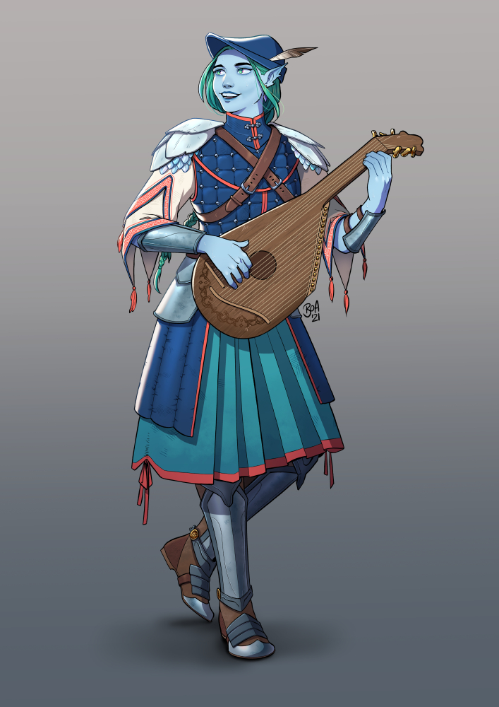 Here is Sonatine, a Water Genasi Valor Bard! 