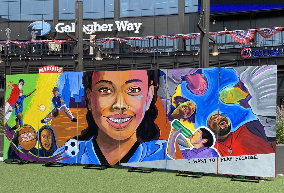 Stop by @GallagherWayChi to see @damonlamarreed’s incredible mural. #sportforgoodchi #ChicagosComeback