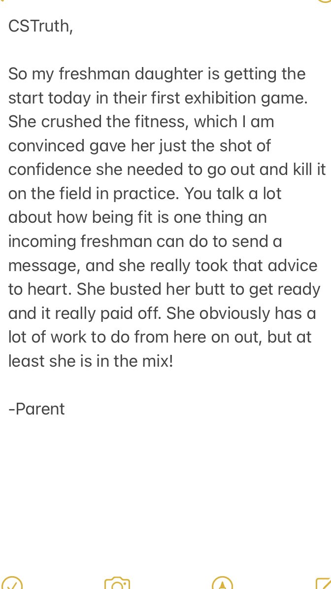 DM: She busted her butt to get ready and it really paid off. -Parent 

#CSTruth Your chances of playing always increase when you come in fit.