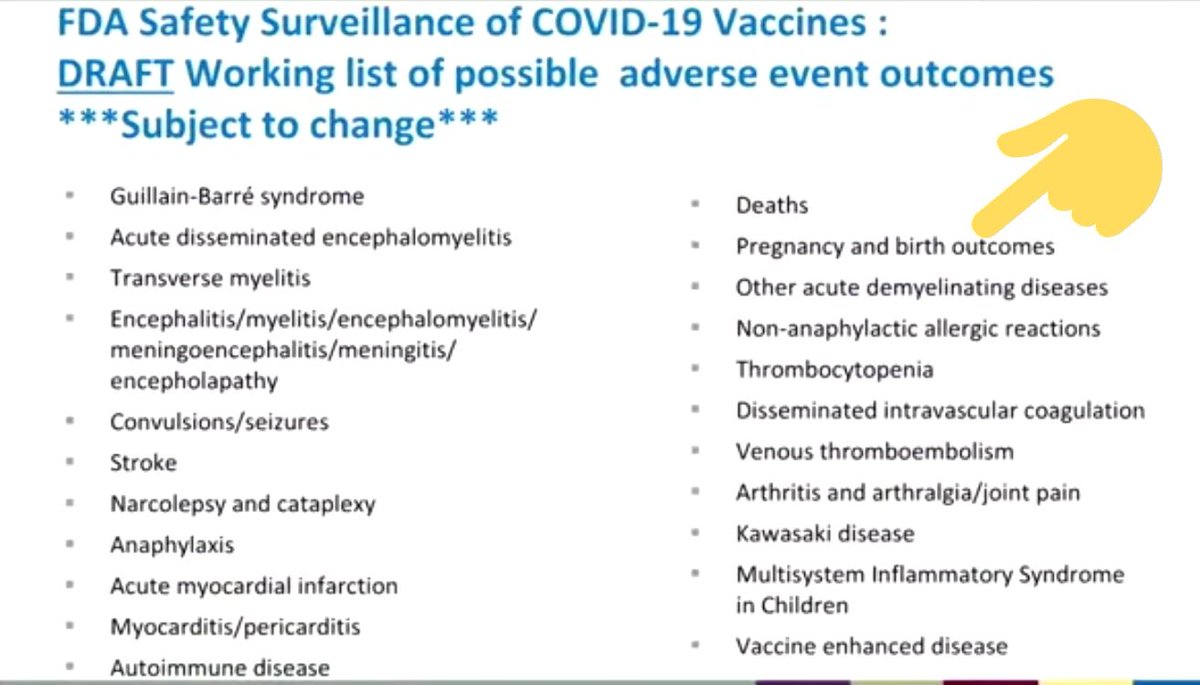 Davengers3's tweet photo. The FDA briefly flashed vaccine side effects in a presentation on October 22nd 2020

Recommending it to everyone in global mass experiment remains without justification given the very high survival rate

Including pregnant women begats cosmic repercussions
https://t.co/N6rRoAYlU7 https://t.co/A6Ntr2IGt2
