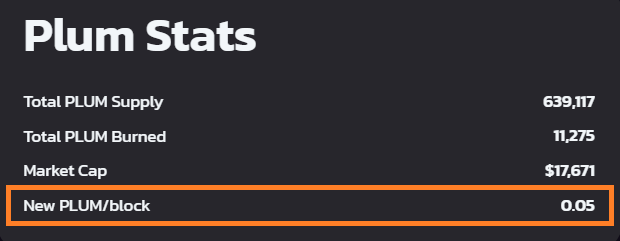 New PLUM/block = 0.05 (minimum)
<a href="/plumcakefinance/">PlumCake Finance</a> #YieldFarming #Binance #DeFi #cryptocurrency #PLUM