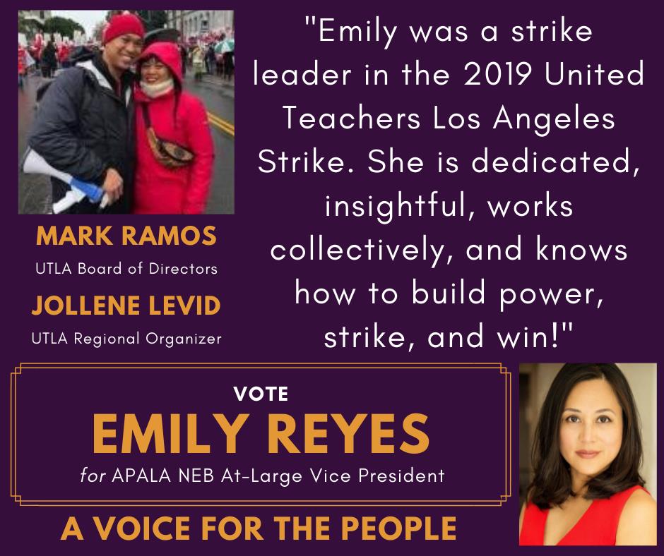APALA CONVENTION DELEGATES! THERE'S STILL TIME TO VOTE! YOU HAVE UNTIL 12 PM PT/3 PM TODAY!

SO LOGIN TO ELECTION BUDDY RIGHT NOW AND VOTE FOR EMILY REYES FOR AT-LARGE NEB VP! #AVOICEFORTHEPEOPLE #APALACONVENTION2021