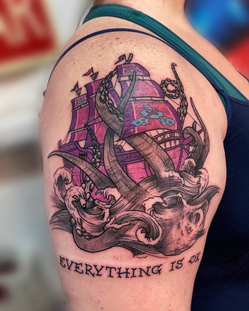 [Sea of Thieves]
•
By Marley!
#seaofthieves #kraken #ship #gamer #gamergirl #fan #everthingisok #pirates #tattoo #krakentattoo #shiptattoo #tattoofiesta #duluth #georgia #duluthtattoo  #armtattoo #artistic #inked #inkadicted #art #seaofthievestattoo #artists #Marley