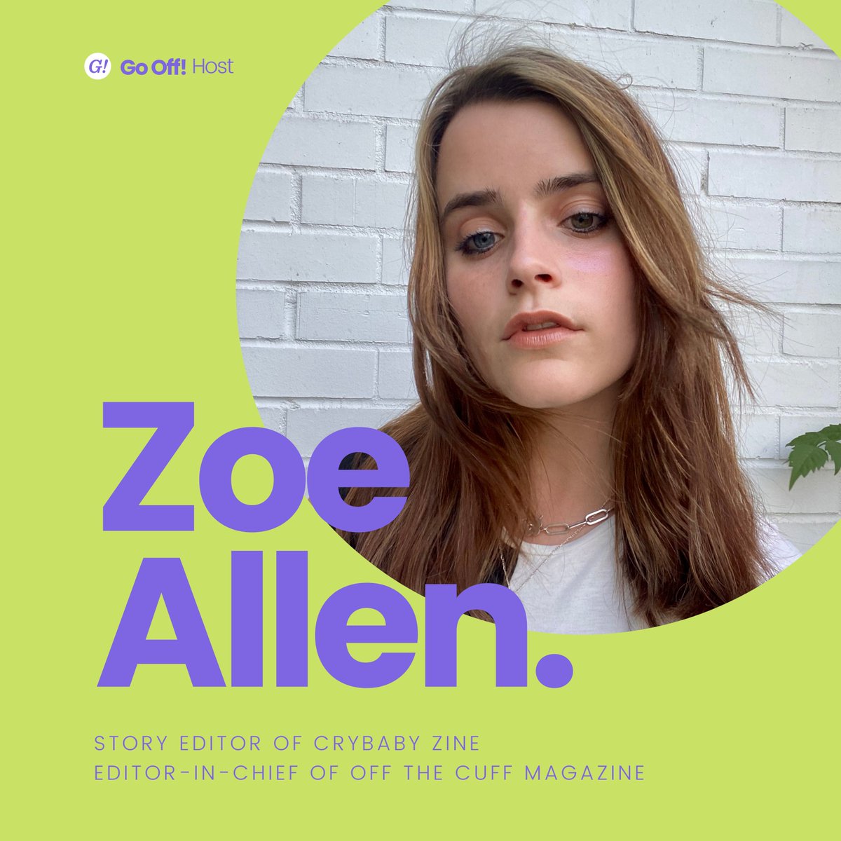 GoOffCo's tweet image. Here she is!! Zoe Allen from @CrybabyZine  and @OfftheCuffMag will be hosting a convo at the Festival of Conversations! It’s gonna be an amazing convo! #gooffhost #goofflaunch 🚀✨