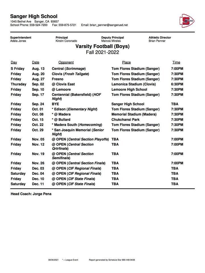 thesangerscene's tweet photo. Who’s ready for Apache Football? Apache Freshman, JV and Varsity football teams play this Friday, August 13th, at home. Freshman at 5pm at Dodson Field, JV at 5pm at Tom Flores Stadium and Varsity at 7pm at Tom Flores Stadium. All scrimmage games. #GoApaches #apachefootball 🏈 https://t.co/fTCPgZRwt1