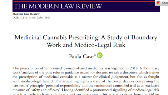 A big thank you to everyone who helped this paper see the light of day - exploring the context and dynamics of medicinal cannabis prescribing in the UK (and the prescriber's standard of care)