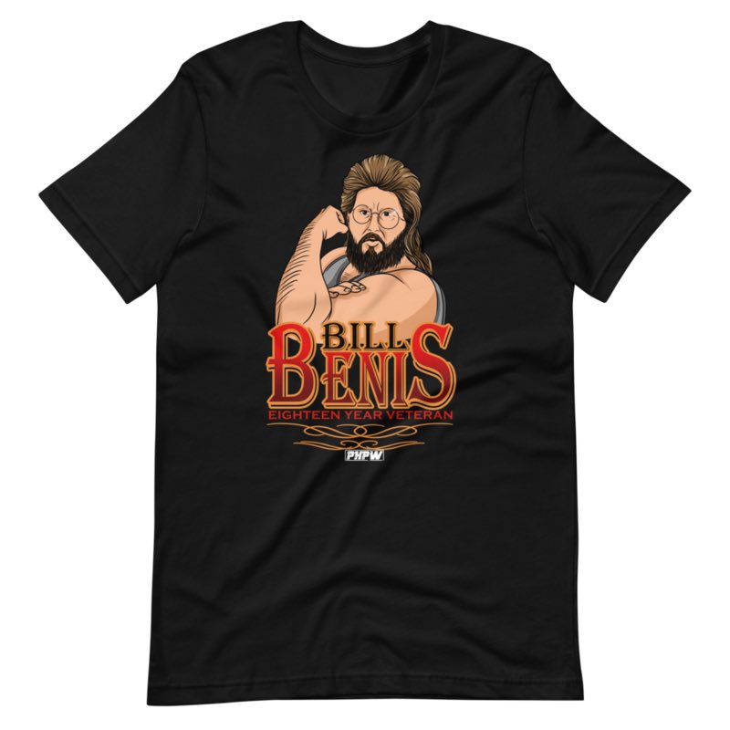 PHPWrestling's tweet photo. The 18-year-veteran has his official #PHPW shirt! (Artwork from @artofjasonwulf) now give @BillBenisNHB a big #ShootYeah and wear his official shirt! https://t.co/qnVRc6yYKs @BrianBreakerODR @Big_Bayn https://t.co/2gtElLW6JR