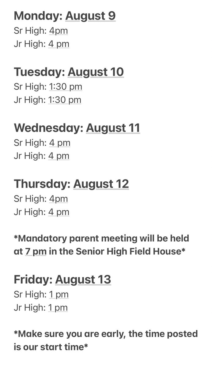 watsonchapel_fb's tweet photo. Next weeks practice schedule. https://t.co/adpob2613V