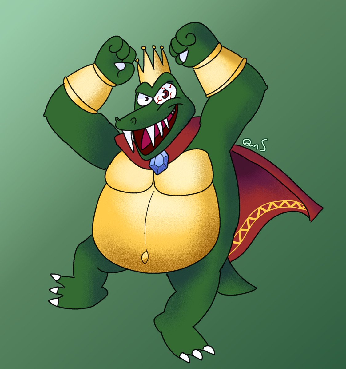 (reupload to fix a mistake) Today is King K. Rool Day so I celebrated by redrawing that one DK Jungle Climber render that was basically everywhere love this big fat croc