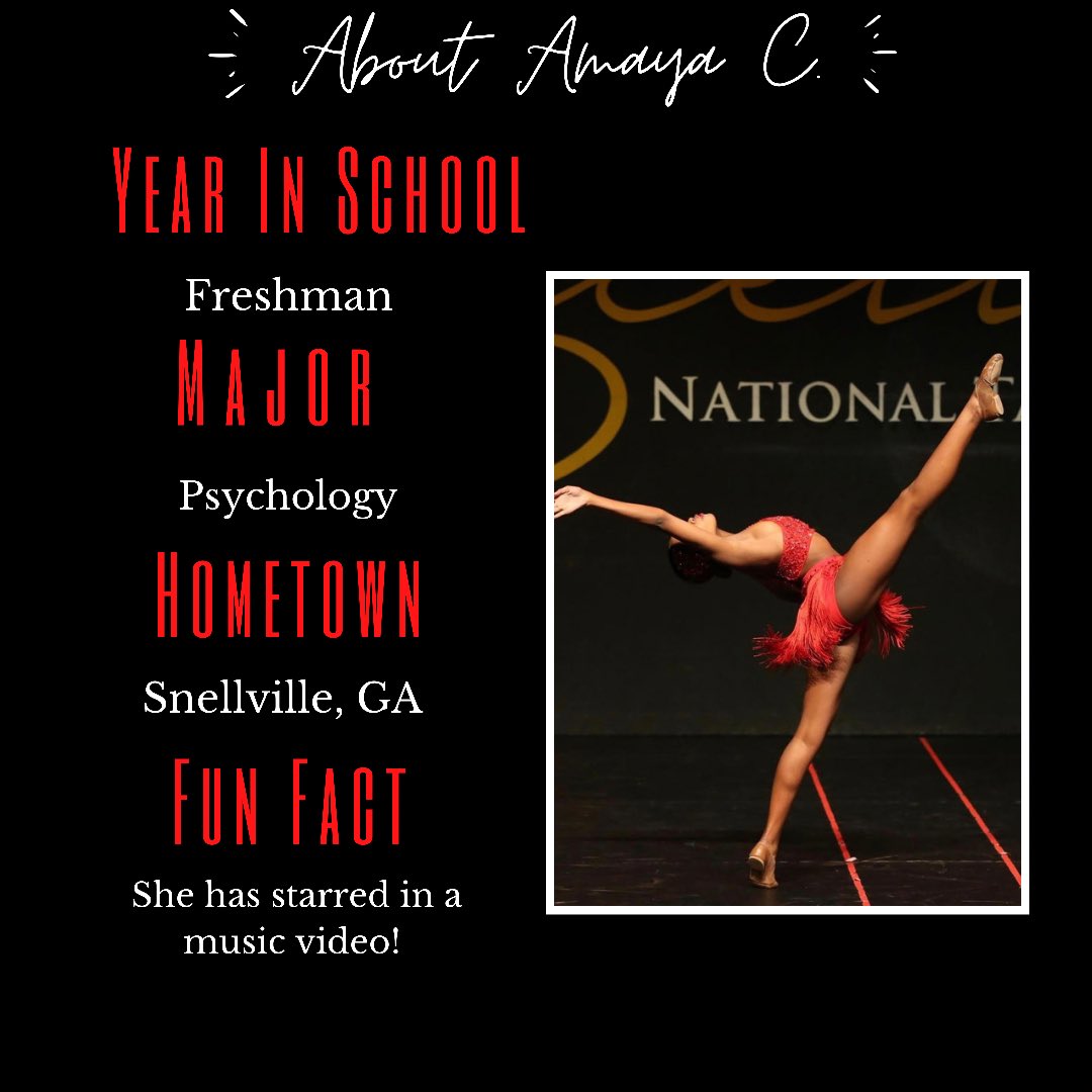 ✨MEET THE TEAM✨
Get to know our freshman and 1st year Dance Dawg Amaya C!

#GoDawgs #UGADanceDawgs #MeetTheTeam