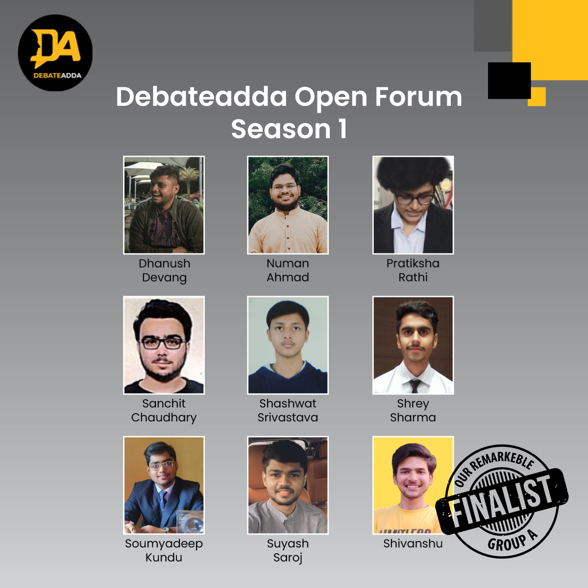 Debateaddaevent's tweet photo. Debateadda Congratulate all the winners &amp; Finalist Of "Open Forum Season-1, Group A". We wish you all the best and wish to welcome you again &amp; again. Debateadda will be "Free To participate" for you all in 2021. Cheers !! https://t.co/oDL3kLstMT