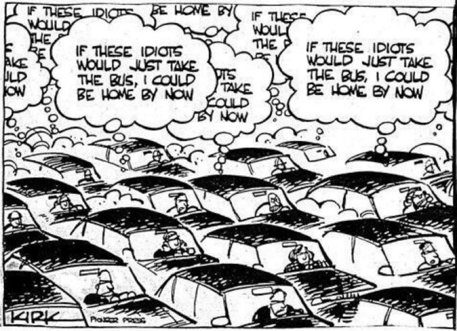 BrentToderian's tweet photo. Here’s the thing — If you have to drive, or even just want to drive, it’s in your best interest for public transit, walking &amp; biking to be as attractive as possible to EVERYONE else. It means everyone else can take up a lot less space to move.

If everybody drives, nobody moves. https://t.co/70bhIqqyyt
