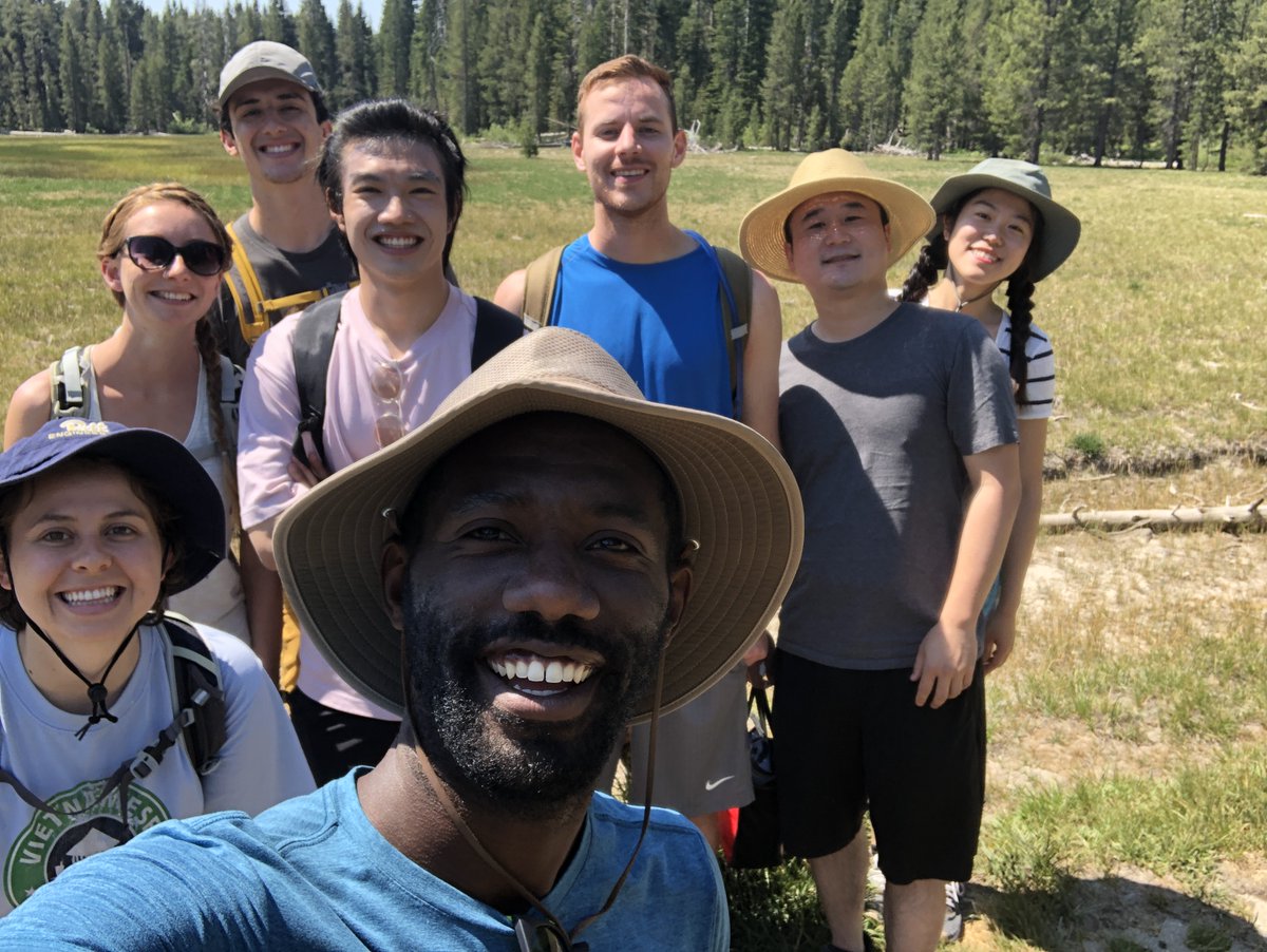 It's Day 1 of #BlackChemistsWeek! I lead the #TarpehLab @Stanford, where we reimagine wastewater pollutants as products using #electrochemistry . My sets:  #BlackinAnalytical and #BlackinChemE. #BlackinChemRollCall. More info at tarpehlab.com + group hike photo below!