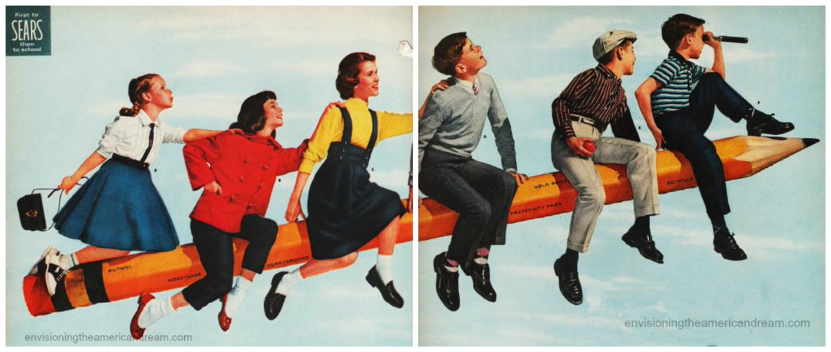 EmoryForseth's tweet image. To celebrate back-to-school: a collection of cute/ odd vintage back to school ads.