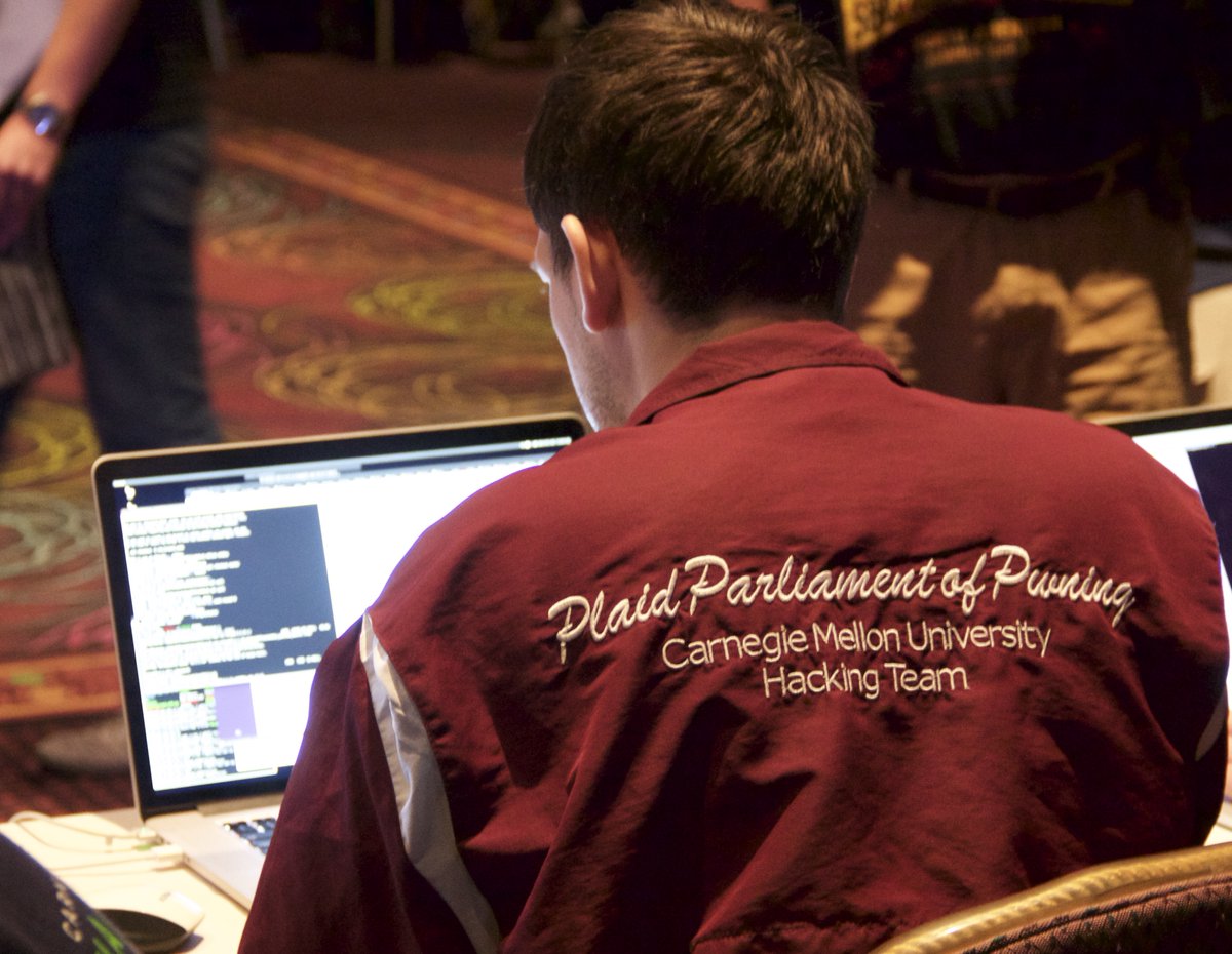 .<a href="/CarnegieMellon/">Carnegie Mellon University</a>'s competitive hacking team, the Plaid Parliament of Pwning (PPP), just finished in 2nd place in this year's @DefCon Capture the Flag competition, widely regarded as the Olympics of #Hacking! 💻👏👏👏💾 Congrats, PPP! #defcon29 #CTF (📸 is from DefCon 23 in 2015)