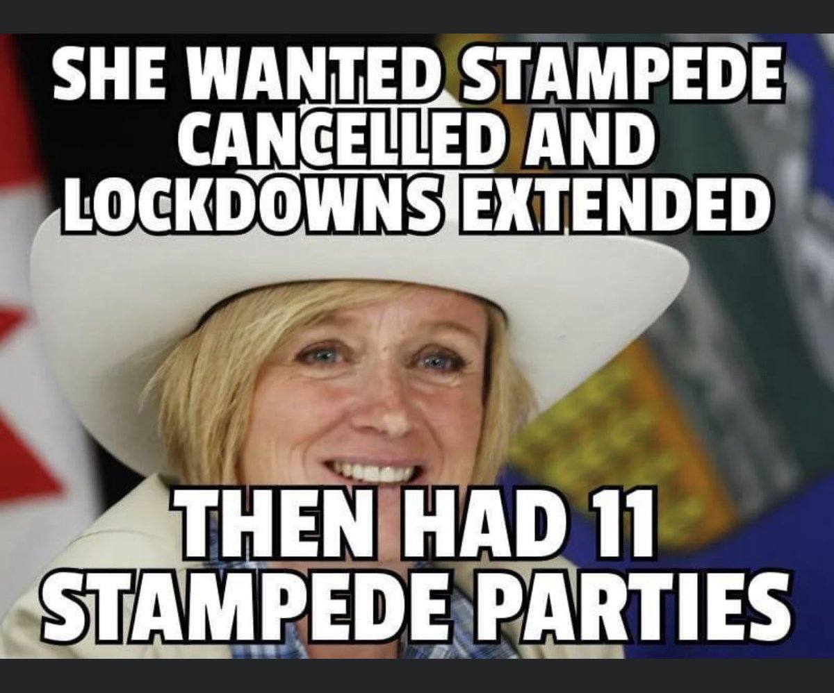 But ⁦<a href="/RachelNotley/">Rachel Notley</a>⁩ loves to party. 

And her medical advisor ⁦<a href="/jvipondmd/">𝙹𝚘𝚎 𝚅𝚒𝚙𝚘𝚗𝚍 joseph.vipond@ucalgary.ca</a>⁩ said go for it. #PartyOnEh?

Shame the ⁦<a href="/albertaNDP/">Alberta NDP</a>⁩ managed to kill ⁦<a href="/KlondikeDays/">K-Days</a>⁩ 

<a href="/nenshi/">Naheed Nenshi</a> tried to kill ⁦<a href="/calgarystampede/">Calgary Stampede</a>⁩ - thankfully he was ignored.