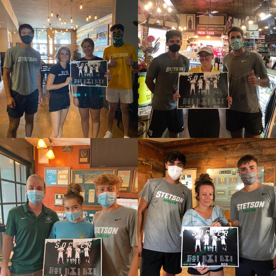 StetsonMSoccer's tweet photo. Downtown Deland, thank you for making Stetson a special place to be! There’s nothing better than being out in the community supporting local businesses! If you didn’t receive a schedule poster from us send us a message so we can bring one to your store! 
#GoHatters 🎩⚽️ https://t.co/yTGBvhpt2v
