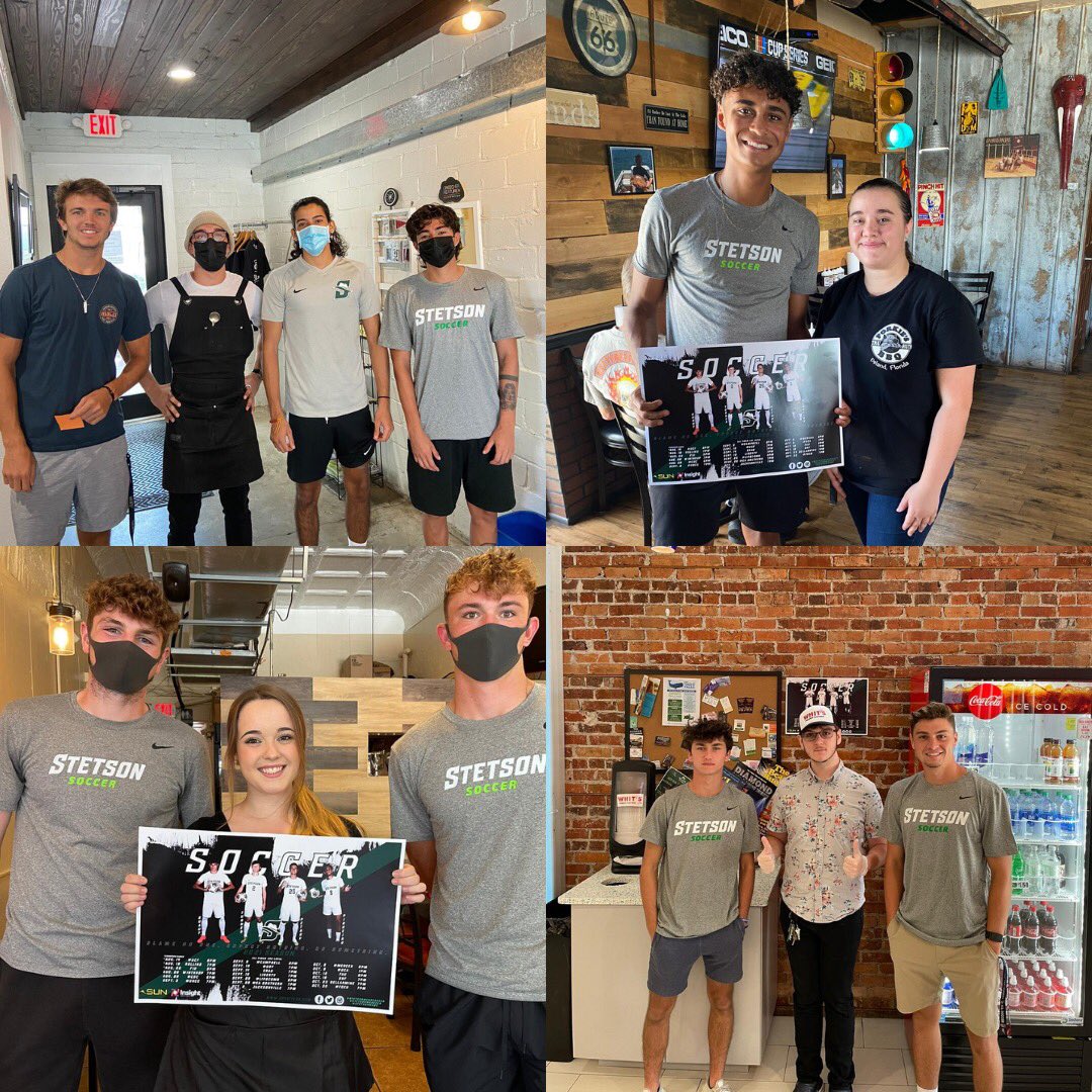 StetsonMSoccer's tweet photo. Downtown Deland, thank you for making Stetson a special place to be! There’s nothing better than being out in the community supporting local businesses! If you didn’t receive a schedule poster from us send us a message so we can bring one to your store! 
#GoHatters 🎩⚽️ https://t.co/yTGBvhpt2v